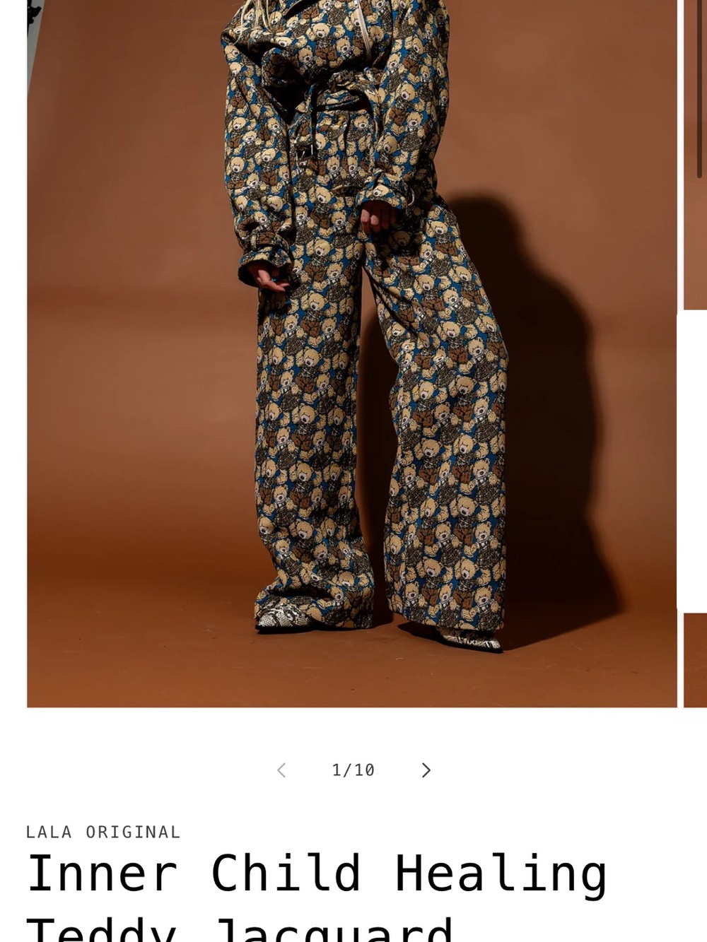 Dressed in LALA Printed Wide-Leg Trousers in Blue, Brown, Cream - Picture 3 of 4